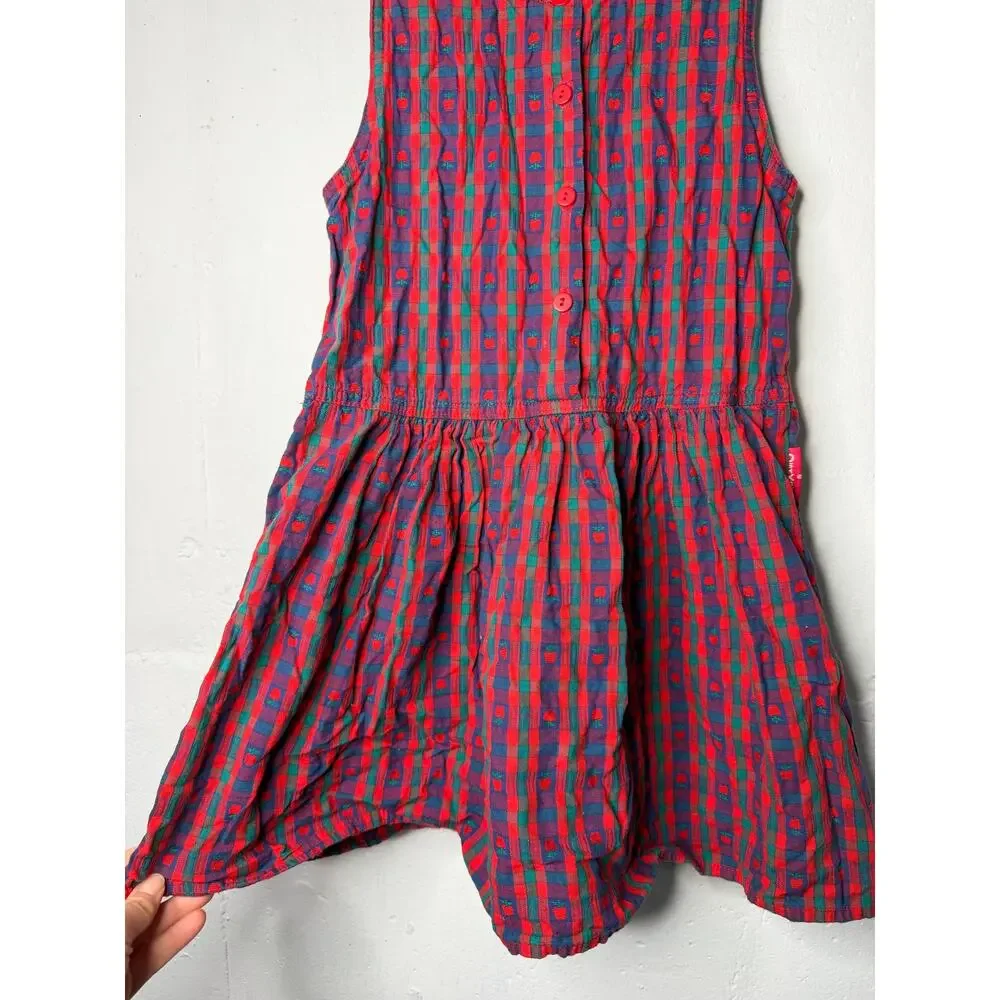 Oshkosh Vintage Girls 6X Apple Dress Jumper Plaid Red Made in USA